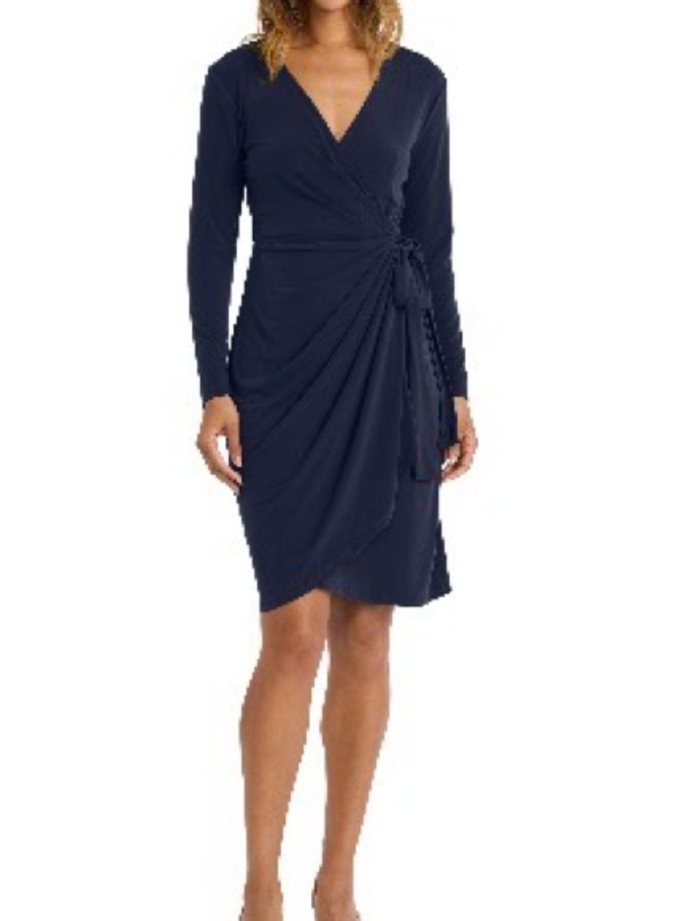 Maggy London Navy Wrap Tie-Detail Long Sleeve Dress Size 14 NWT
